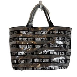 Victoria's Secret Black and Silver Sequin Tote Bag NWT